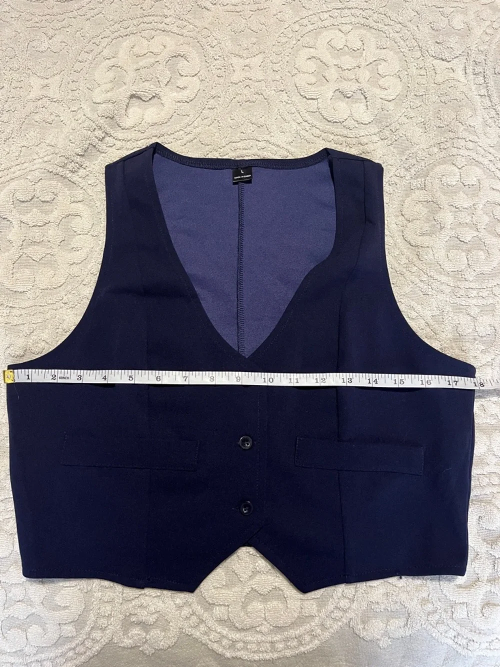 Navy V-Neck Button Front Vest - Picture 4 of 5